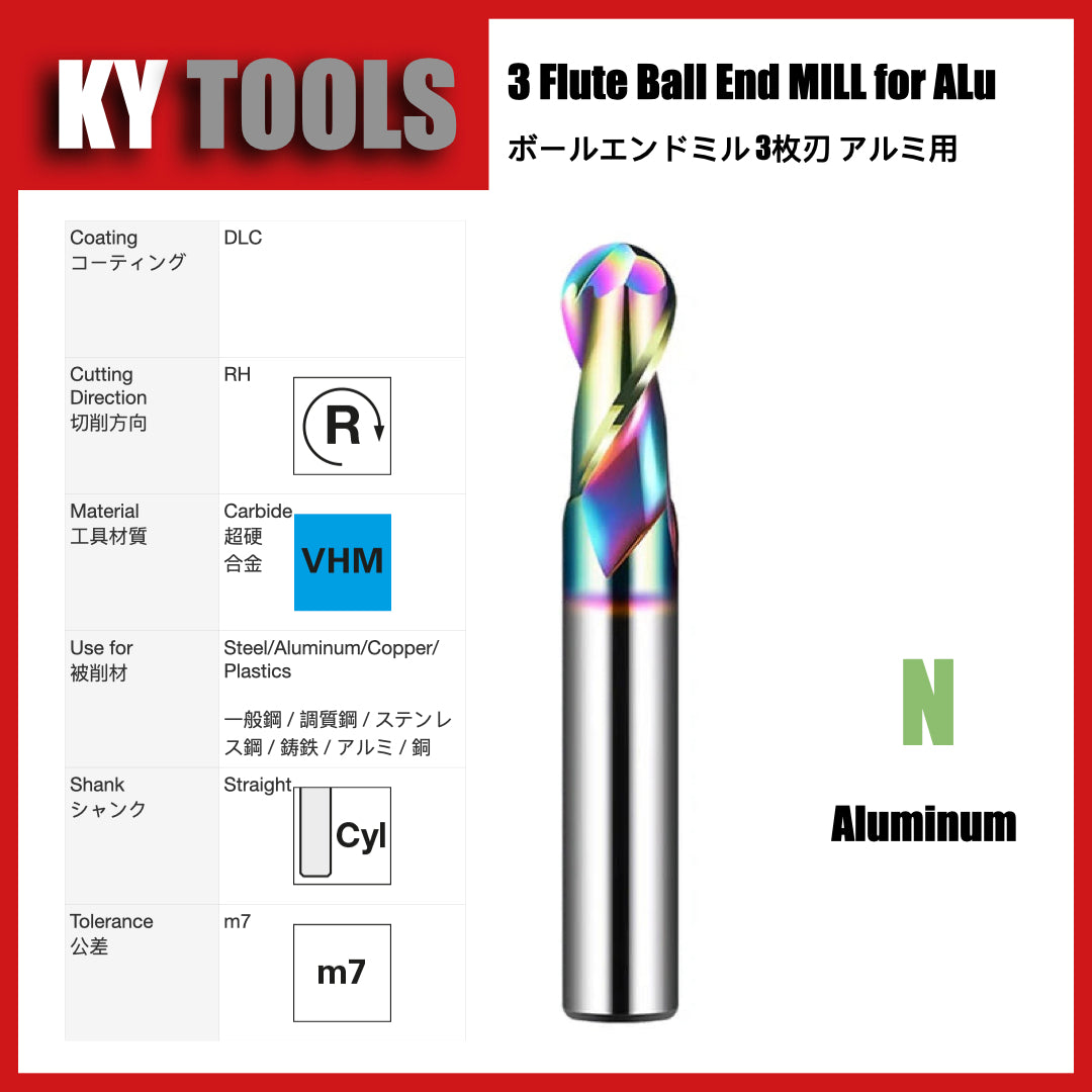 Carbide Ball End Mills, 2 Flute, for Aluminum