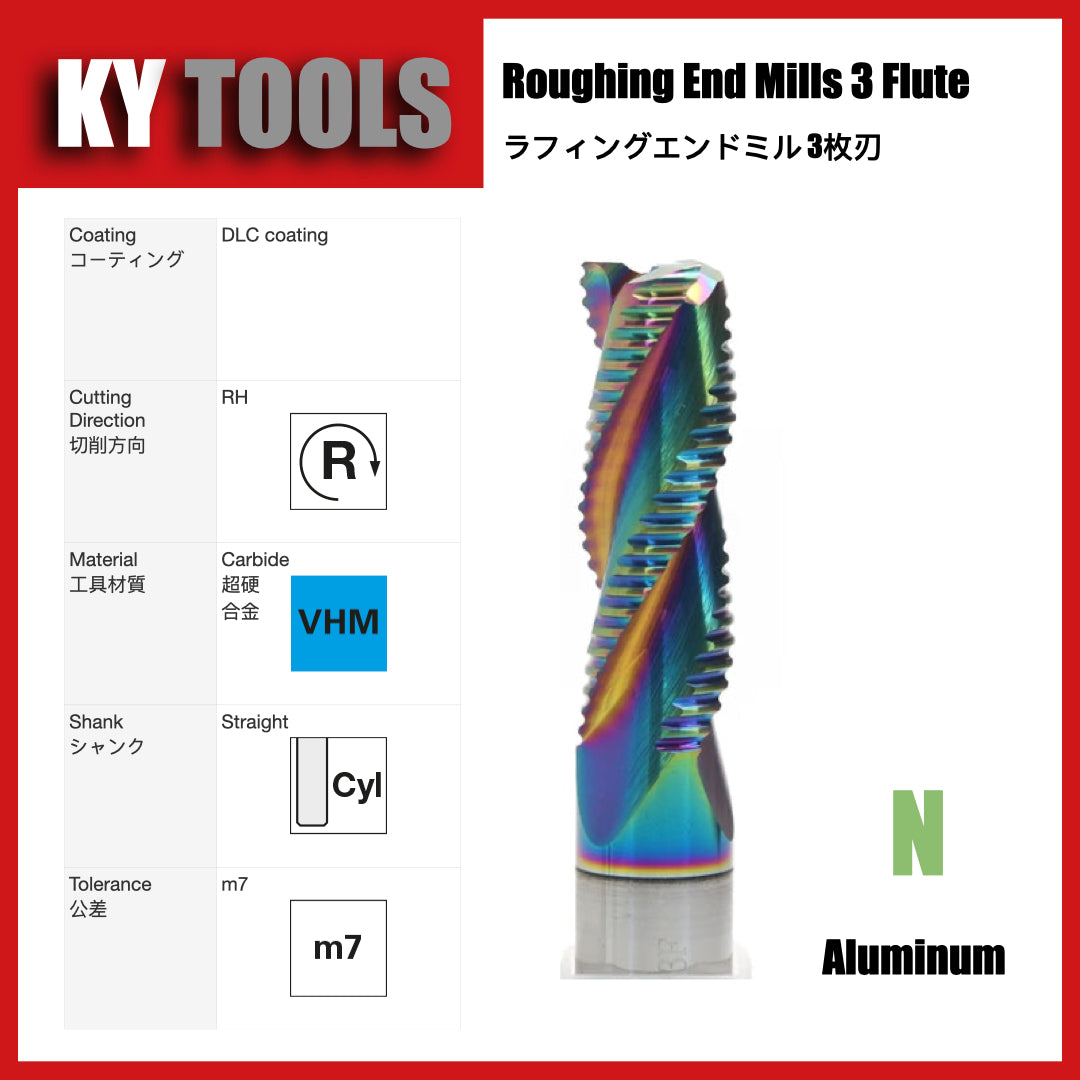 Carbide Roughing End Mills, 3 Flute, for Aluminum Use