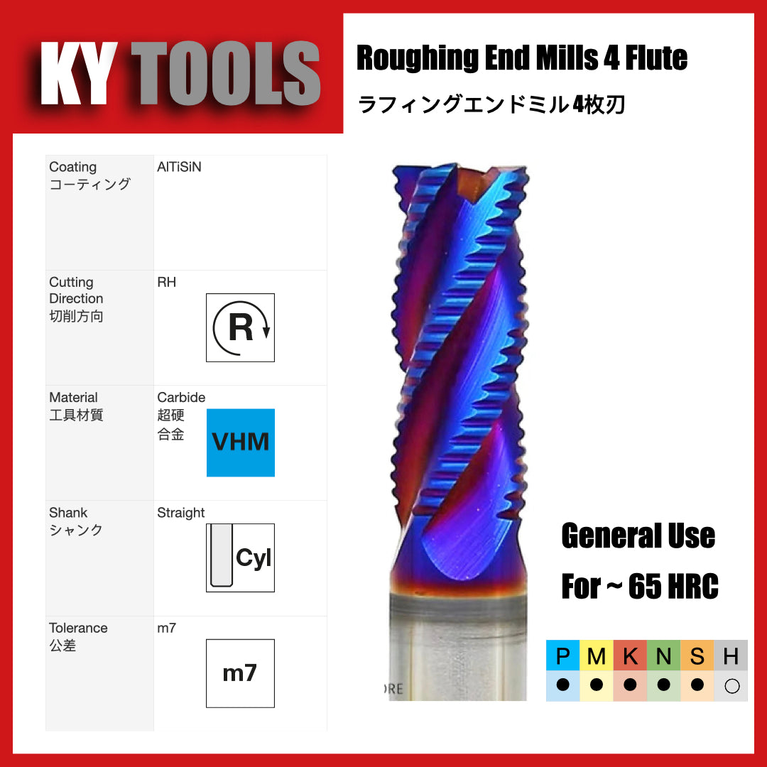 Carbide Roughing End Mills, 4 Flute, nACo Coating
