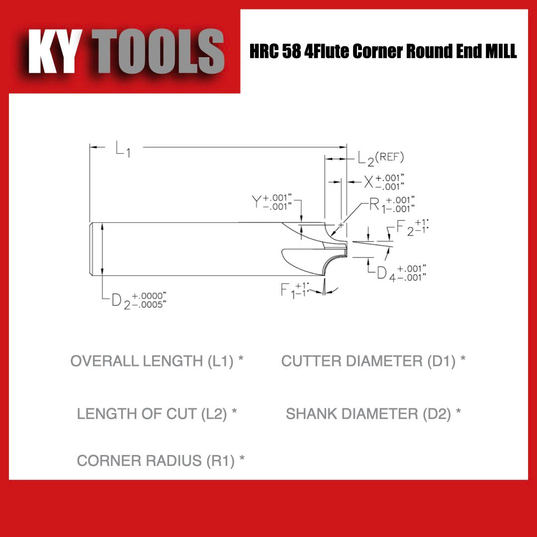 HRC 58 Corner Rounding End Mills - KYTOOLS
