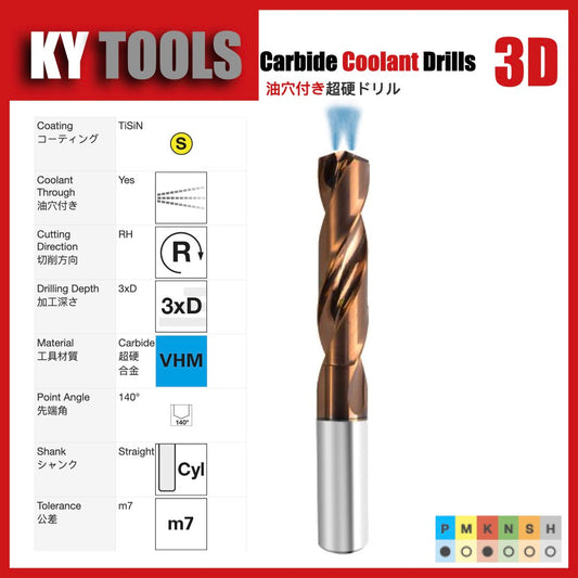 Carbide Coolant Drills, 3D, 10mm~20mm