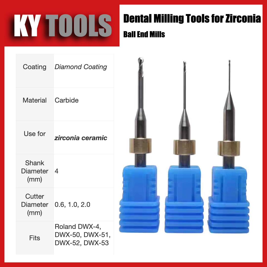 Dental Zirconia Milling Tool D0.6 D1.0 D2.0 Shank 4mm Length 50mm