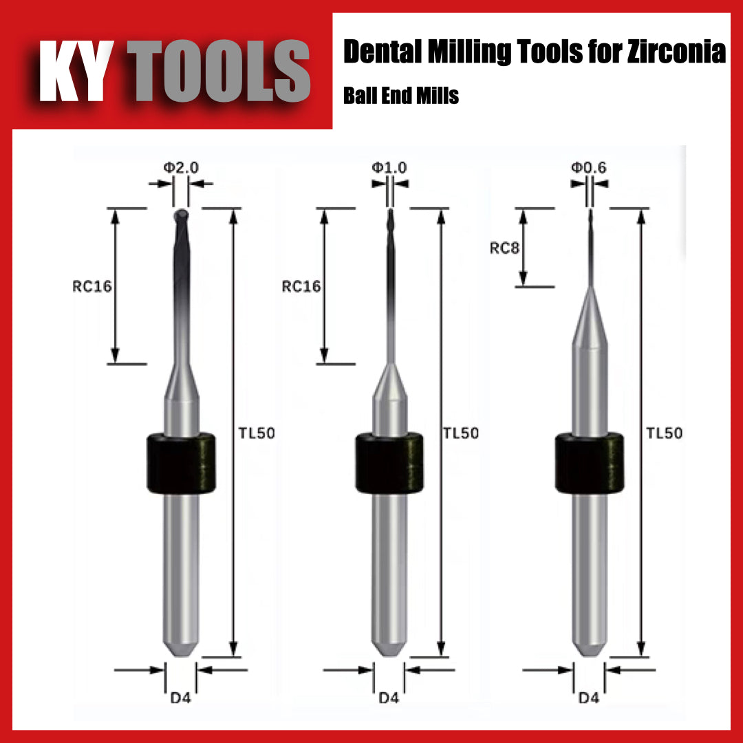 Dental Zirconia Milling Tool D0.6 D1.0 D2.0 Shank 4mm Length 50mm