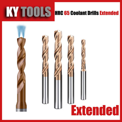 HRC65 K10 Carbide Coolant Drills with Longer Extended Flute - KYTOOLS