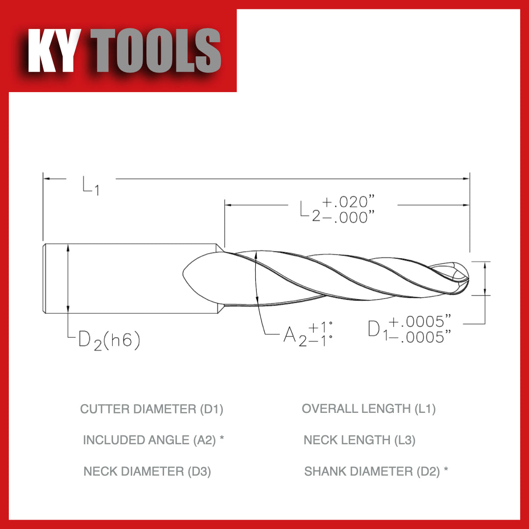 Tapered Ball End Mill, Solid Carbide