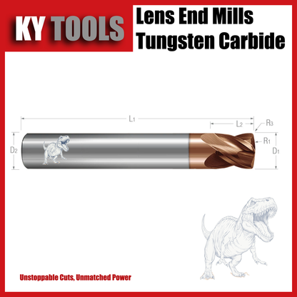 Lens End Mills, Solid Tungsten Carbide, Inch & Metric, Lens Form, BARREL SHAPED END MILLS