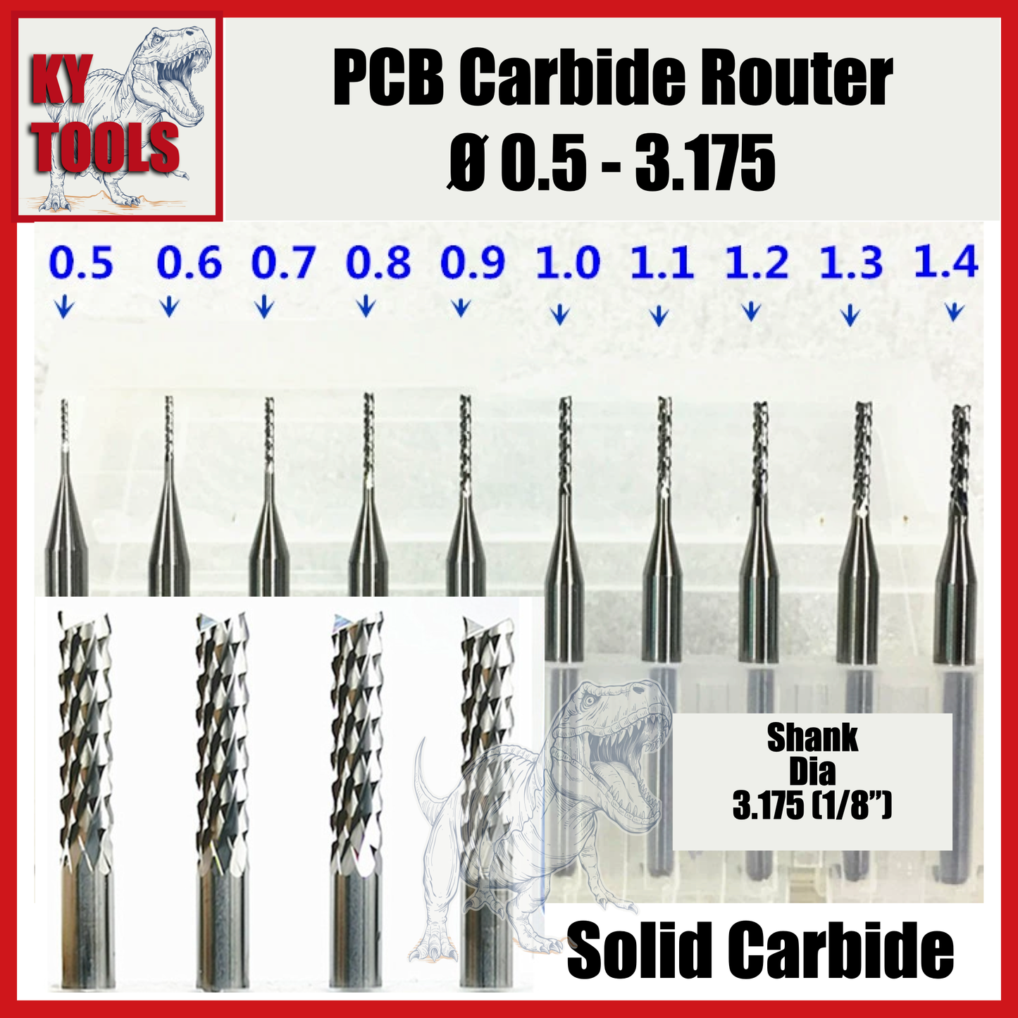 PCB End Mills, Carbide, Uncoated, 0.5mm-2.1mm