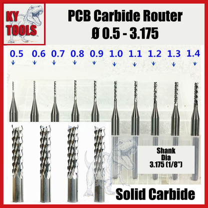 PCB End Mills, Carbide, Uncoated, 0.5mm-2.1mm